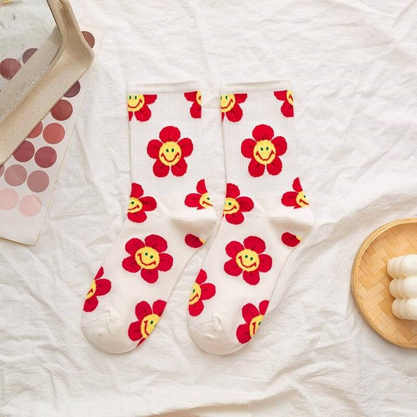 'My Growth Is A Continuous Process' Womens Kawaii Smiley Flower Crew Socks