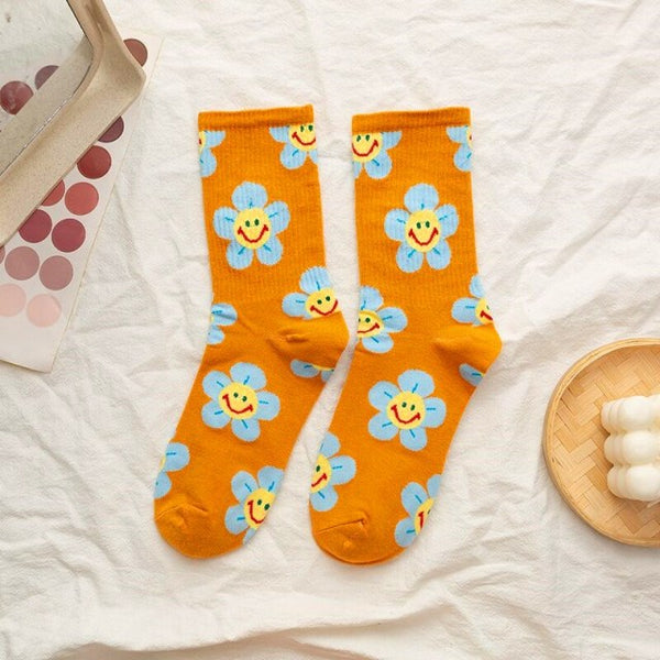 'My Growth Is A Continuous Process' Womens Kawaii Smiley Flower Crew Socks