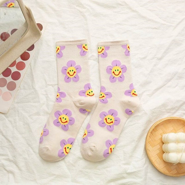'My Growth Is A Continuous Process' Womens Kawaii Smiley Flower Crew Socks