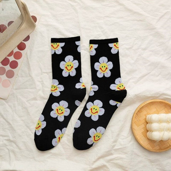 'My Growth Is A Continuous Process' Womens Kawaii Smiley Flower Crew Socks