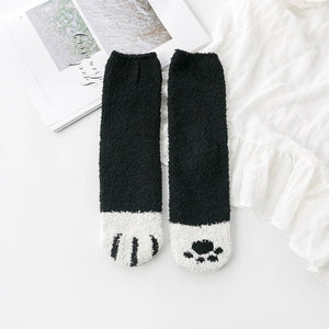 'The Time Is Meow' Women's Thick Velvety Cat Paws Socks.