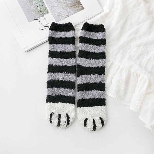 'The Time Is Meow' Women's Thick Velvety Cat Paws Socks.