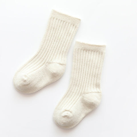 'Positive Thoughts Positive Life' Neutral Ribbed Baby Girl Crew Socks.