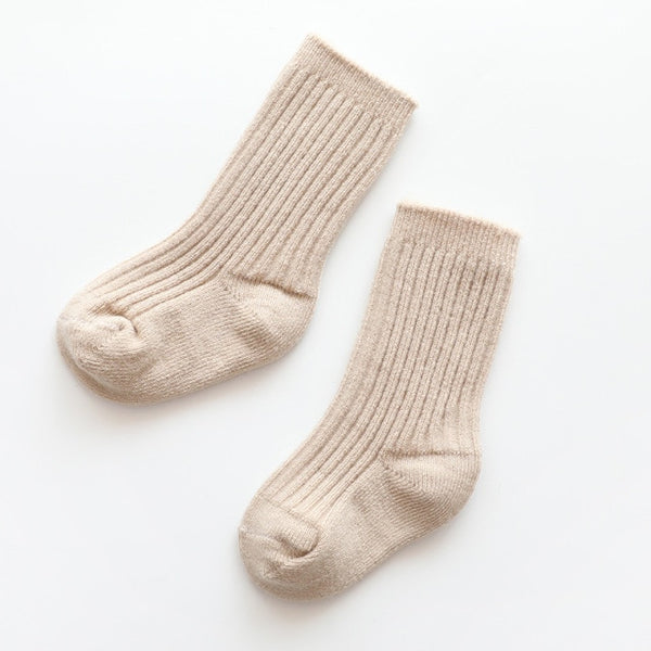 'Positive Thoughts Positive Life' Neutral Ribbed Baby Girl Crew Socks.