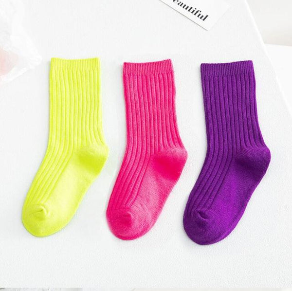 'I Shine Bright' Girl's Candy Bright Ribbed Crew Socks (3 Pairs).